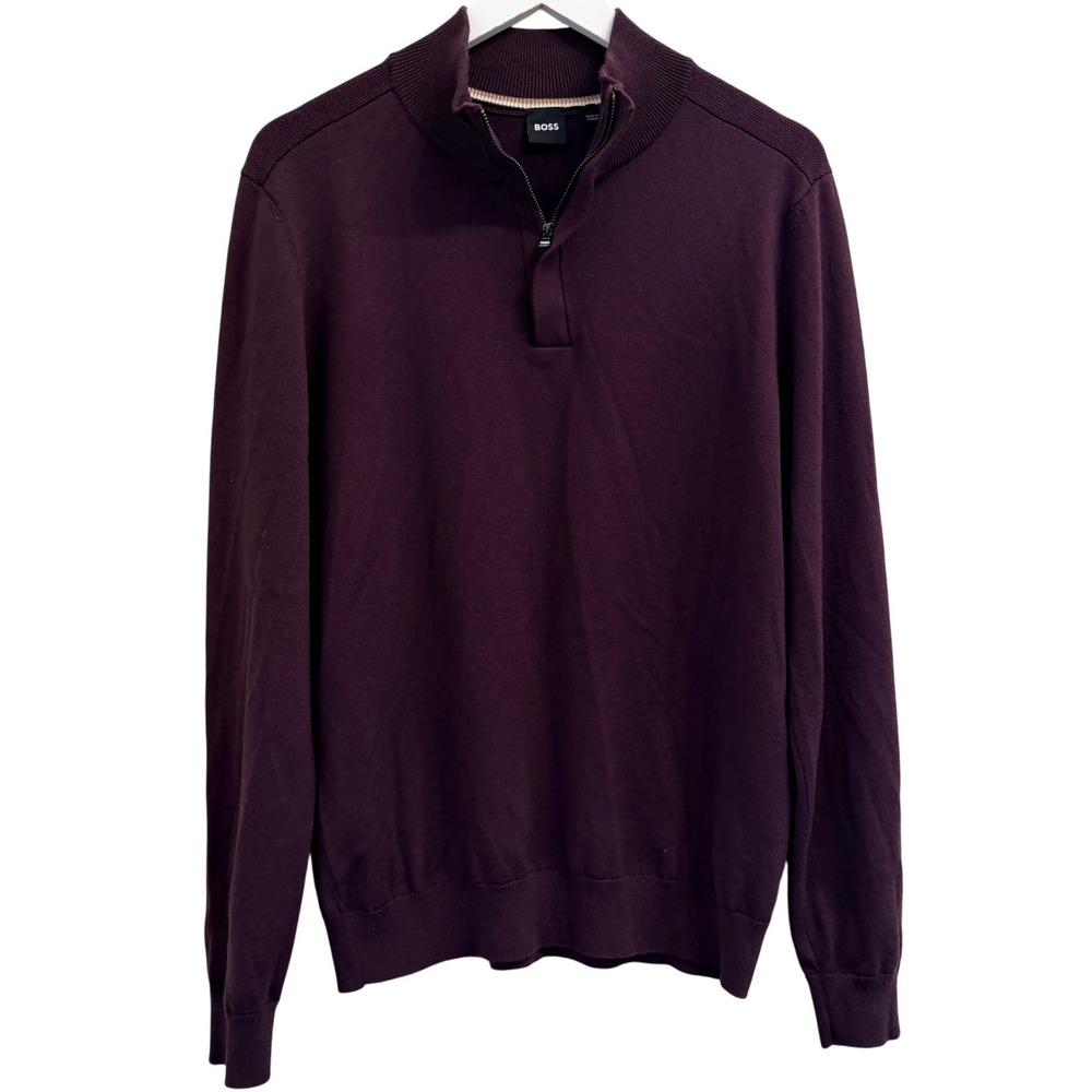 Boss Hugo Lorman-D Quarter Zip Pullover Sweater Mens Medium Burgundy Wool Cotton